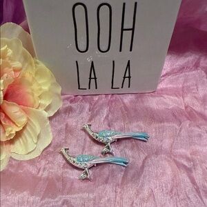 Vintage Peacock Roadrunner Bird Brooch Scatter Pins Set of 2